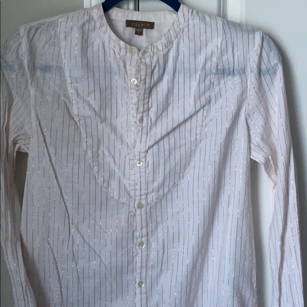 White Button down with subtle shimmer stripes